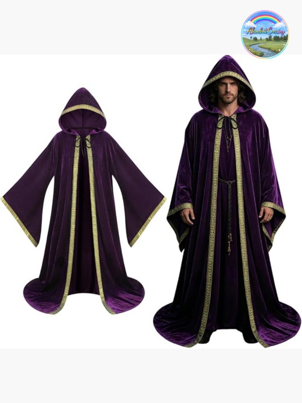 Velvet Wizard Hooded Cloak Renaissance Cape Halloween Cosplay